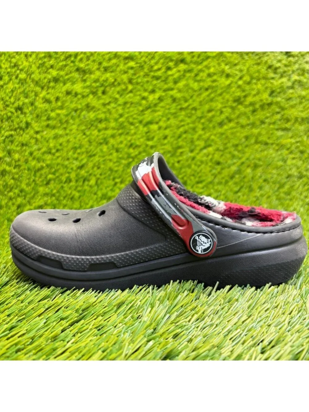 Crocs Classic Lined Camo Clog Boys Size 13C Black Casual Walking Slip On Sandals